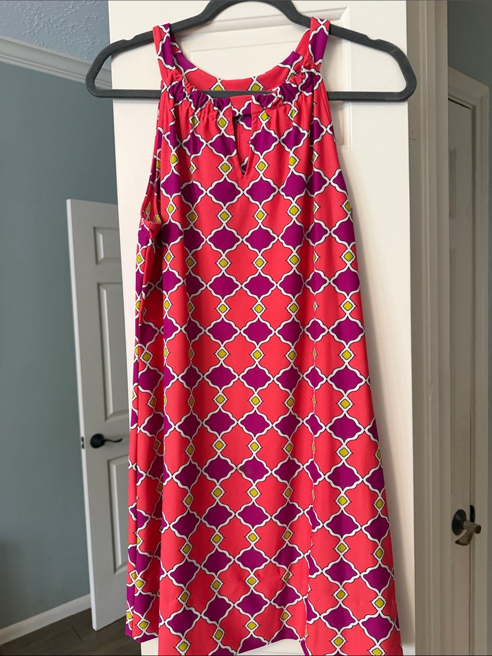 Jude Connally Pink and Coral Geometric Print Mini Dress